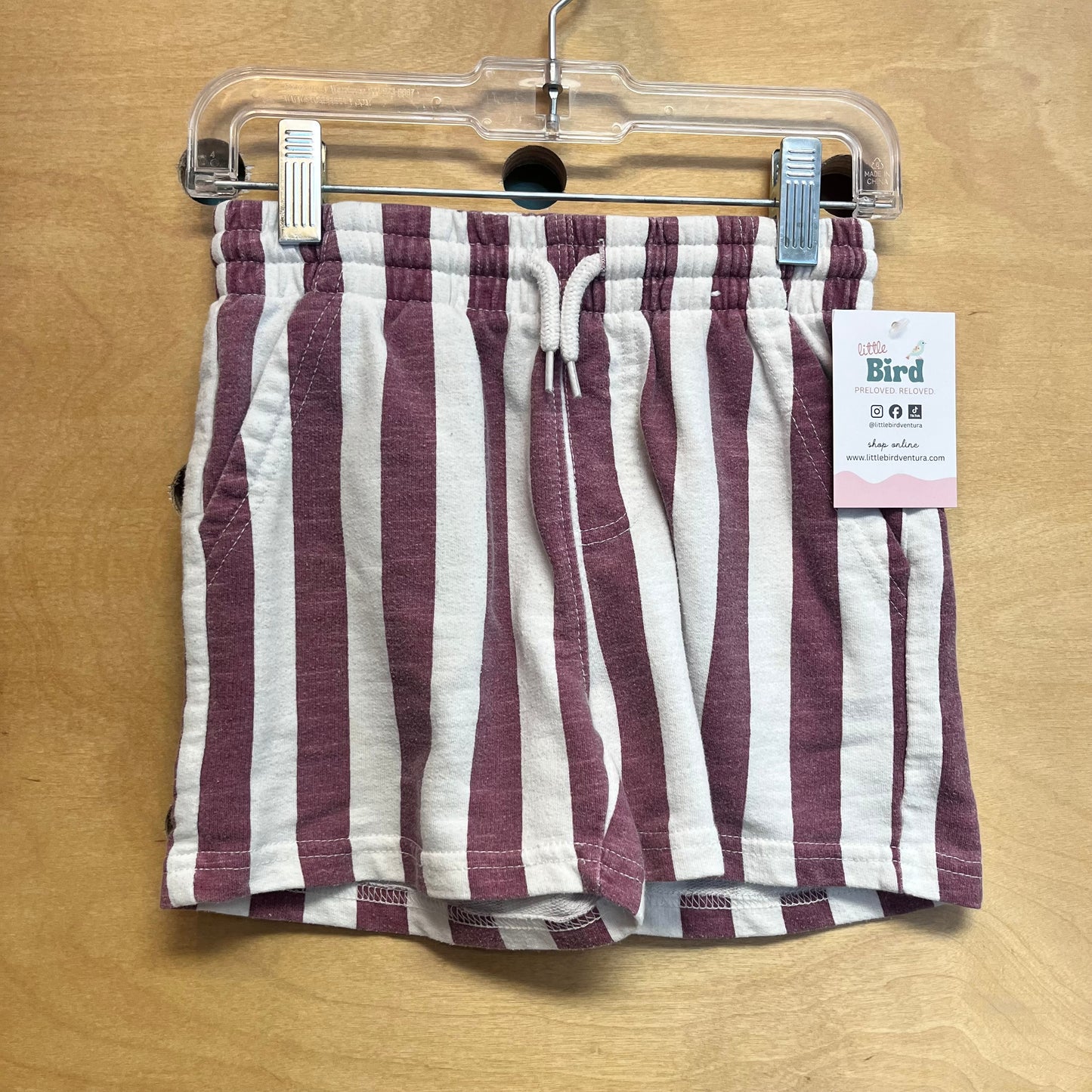 Plum/White Striped Drawstring Shorts