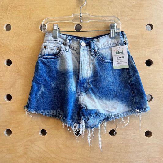 Bleach Denim Raw Hem Shorts
