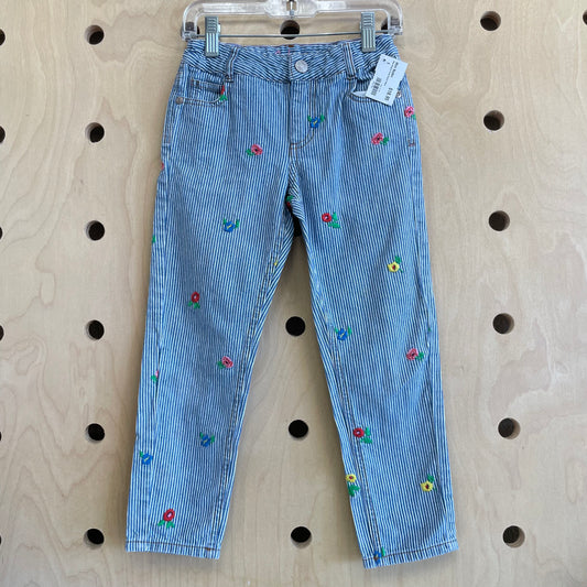Blue Striped Floral Denim Pants