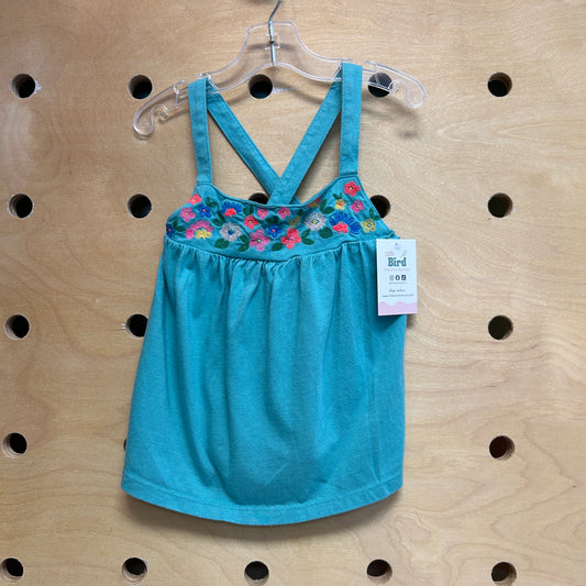 Aqua Embroidered Floral Tank