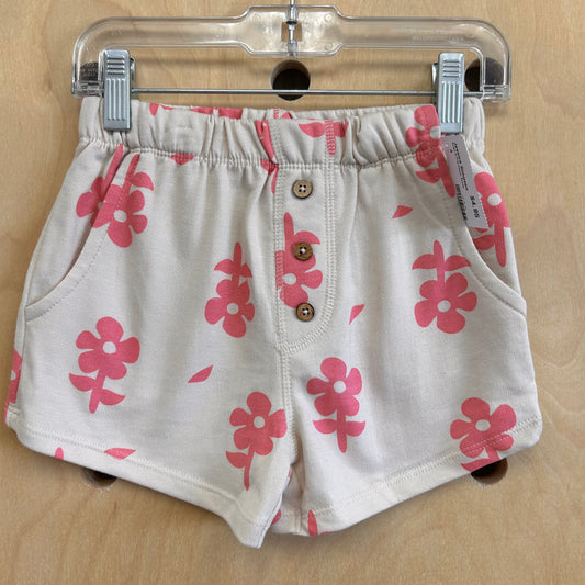 Beige & Pink Flower Shorts