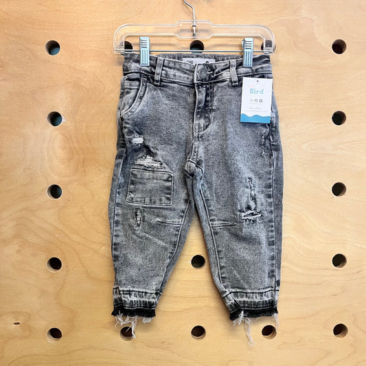 Grey Distressed Taper Denim