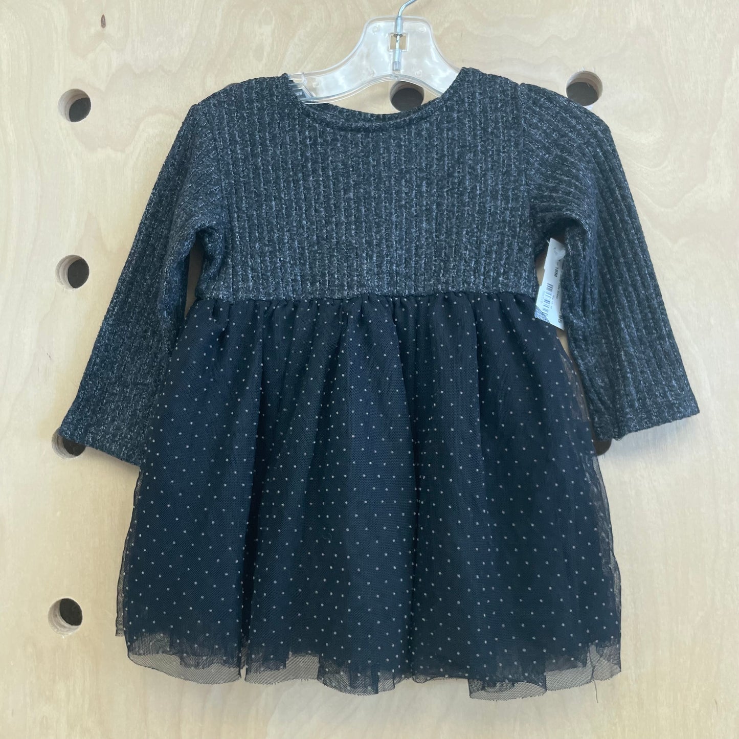 Grey Ribbed + Dotty Tulle Dress