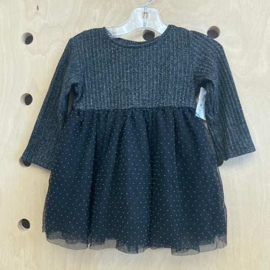 Grey Ribbed + Dotty Tulle Dress
