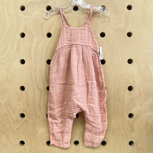 Peach Windowpane Gauze Romper