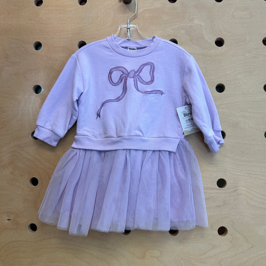 Purple Bow Fleece/Tulle Dress