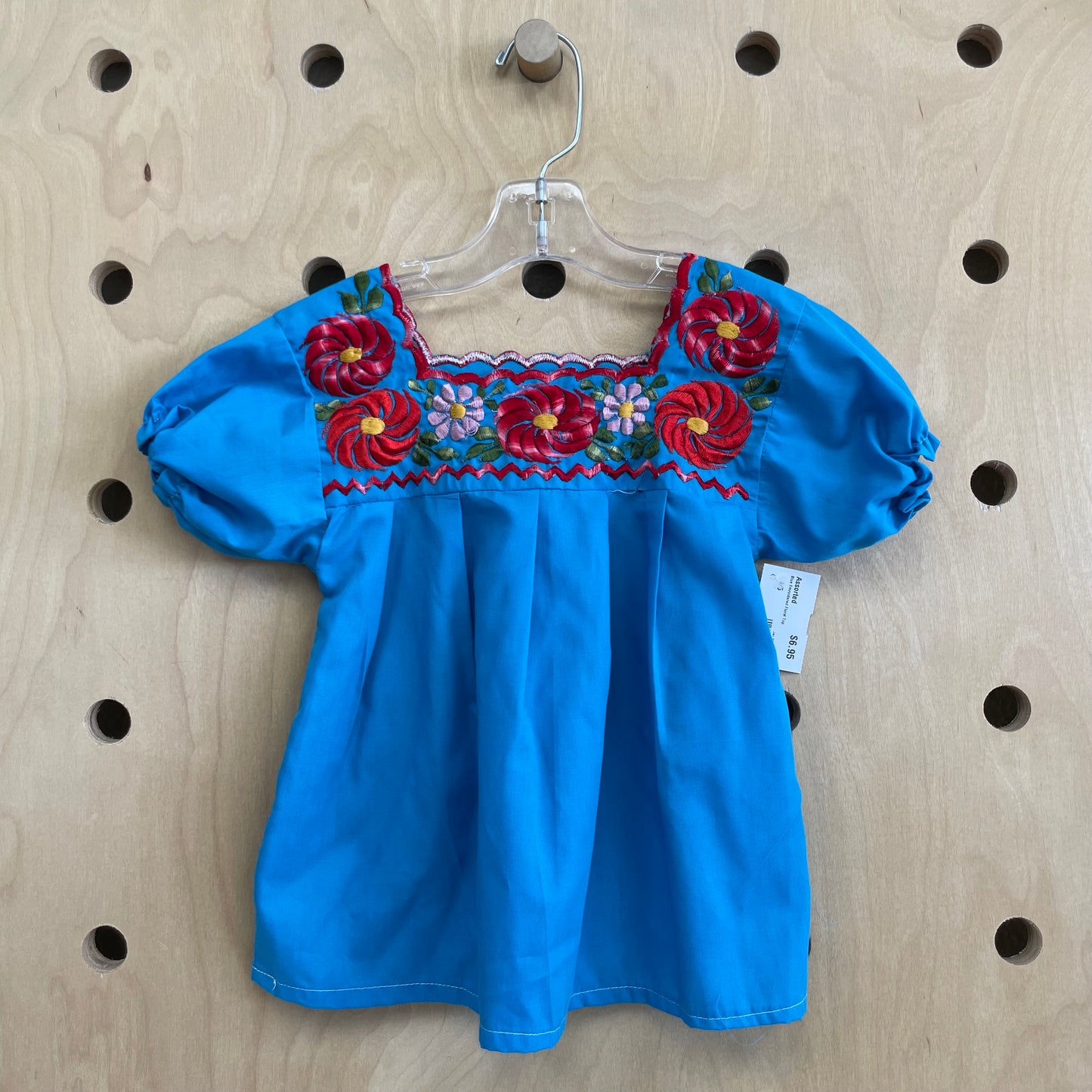Blue Emroidered Floral Top