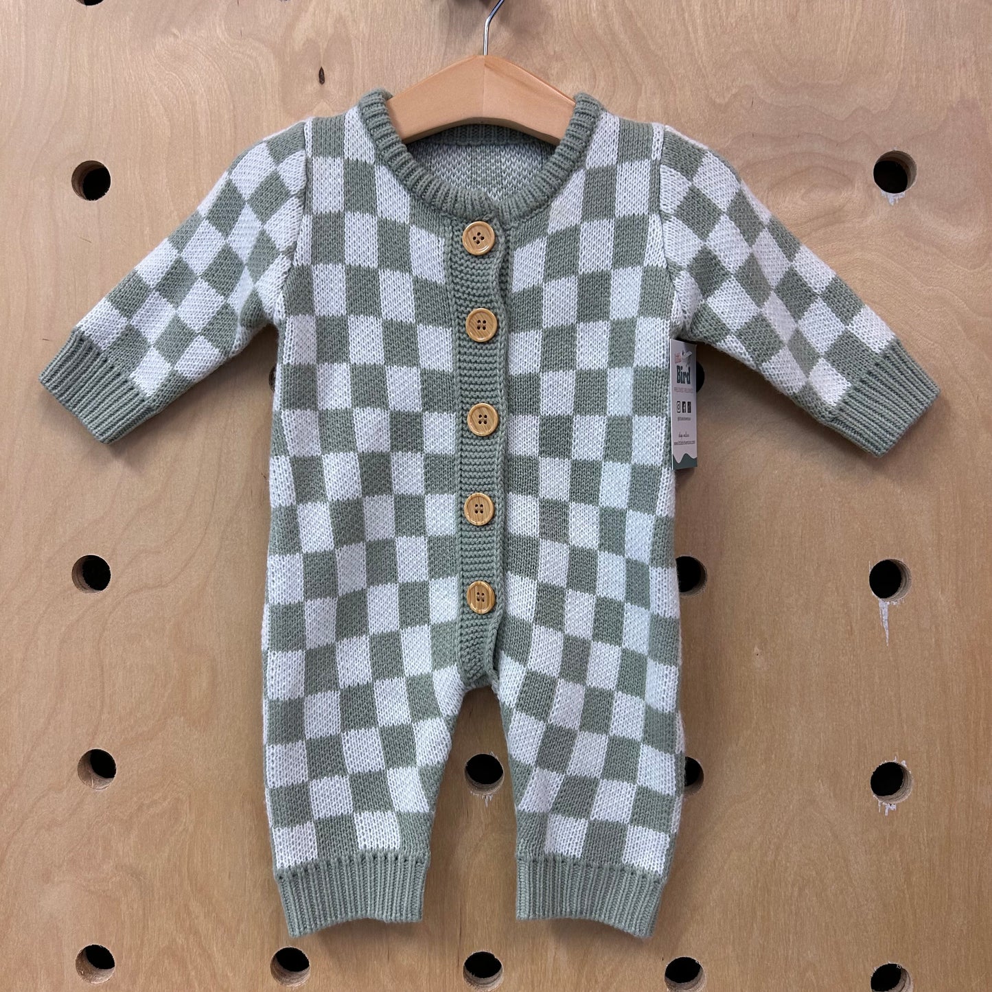 Green Checkered Knit Romper