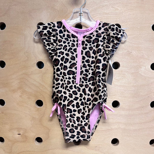 Leopard Print Front Zip Swimsuit