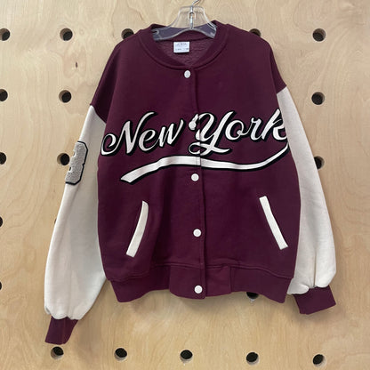 Maroon + Cream NY Varsity Jacket