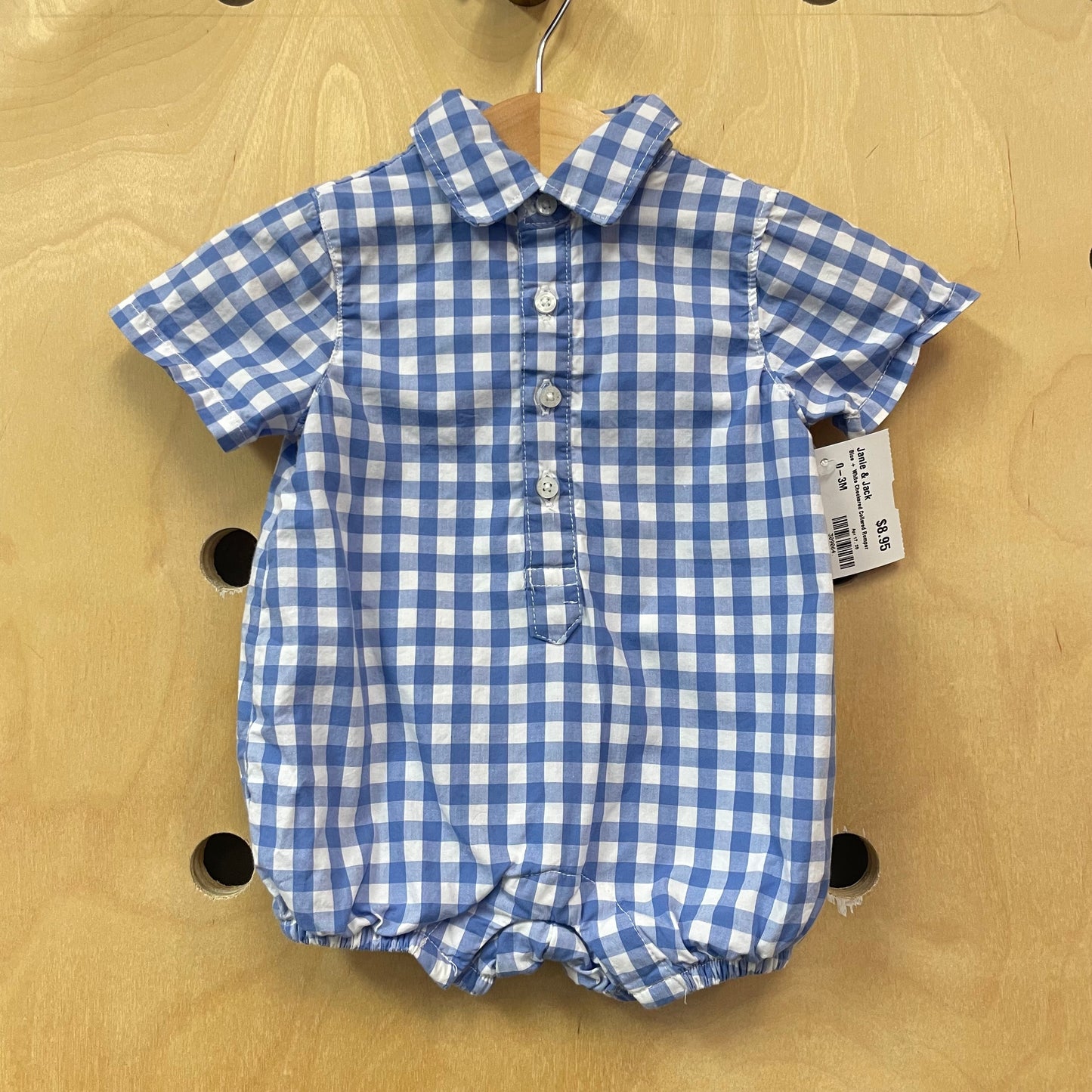 Blue + White Checkered Collared Romper