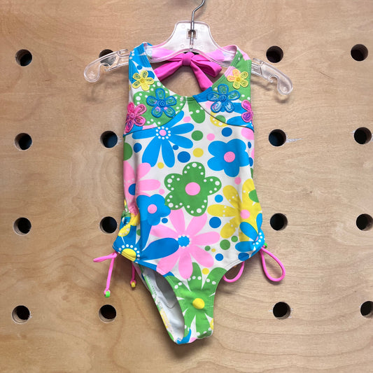 Multicolor Beaded Floral Halter Swimsuit