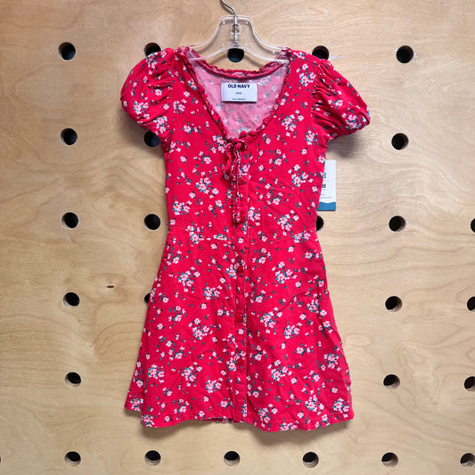 Red Floral Front-Button Dress