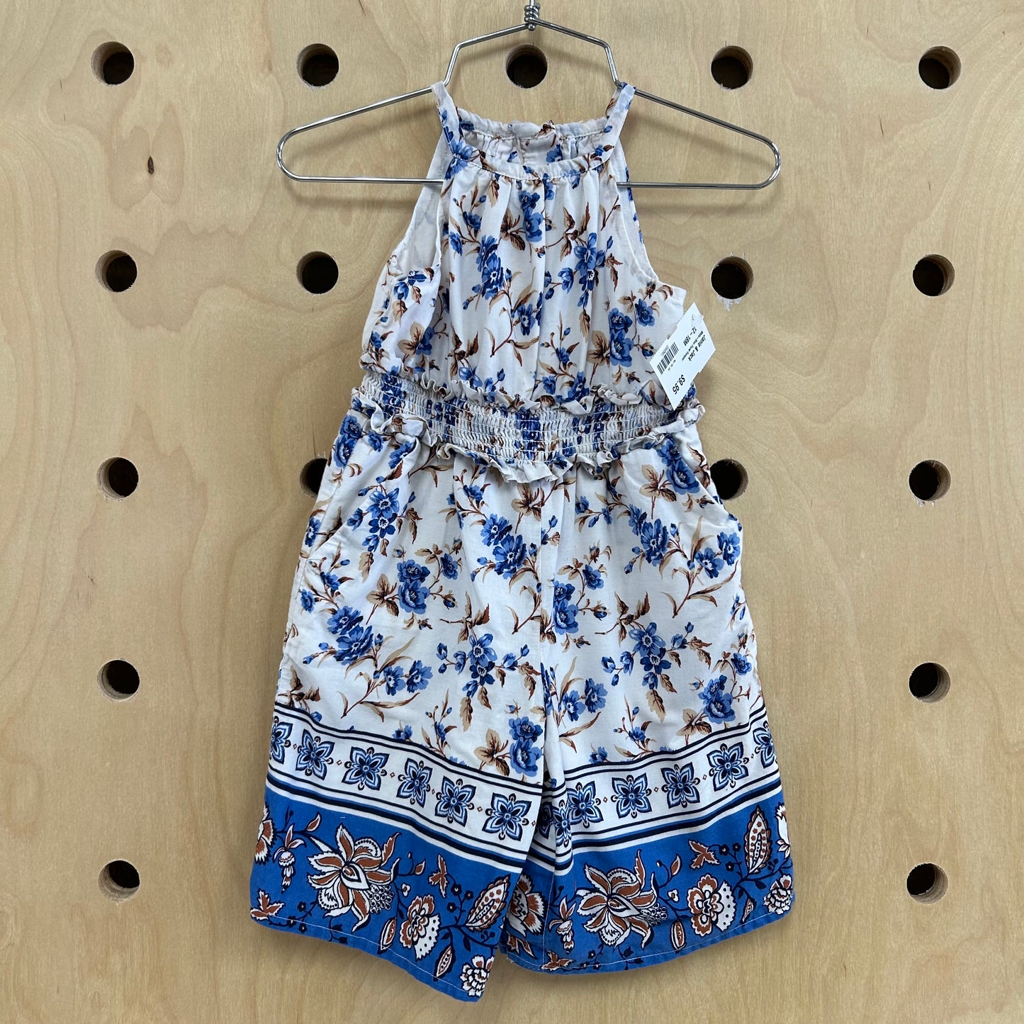 White+Blue Floral Romper