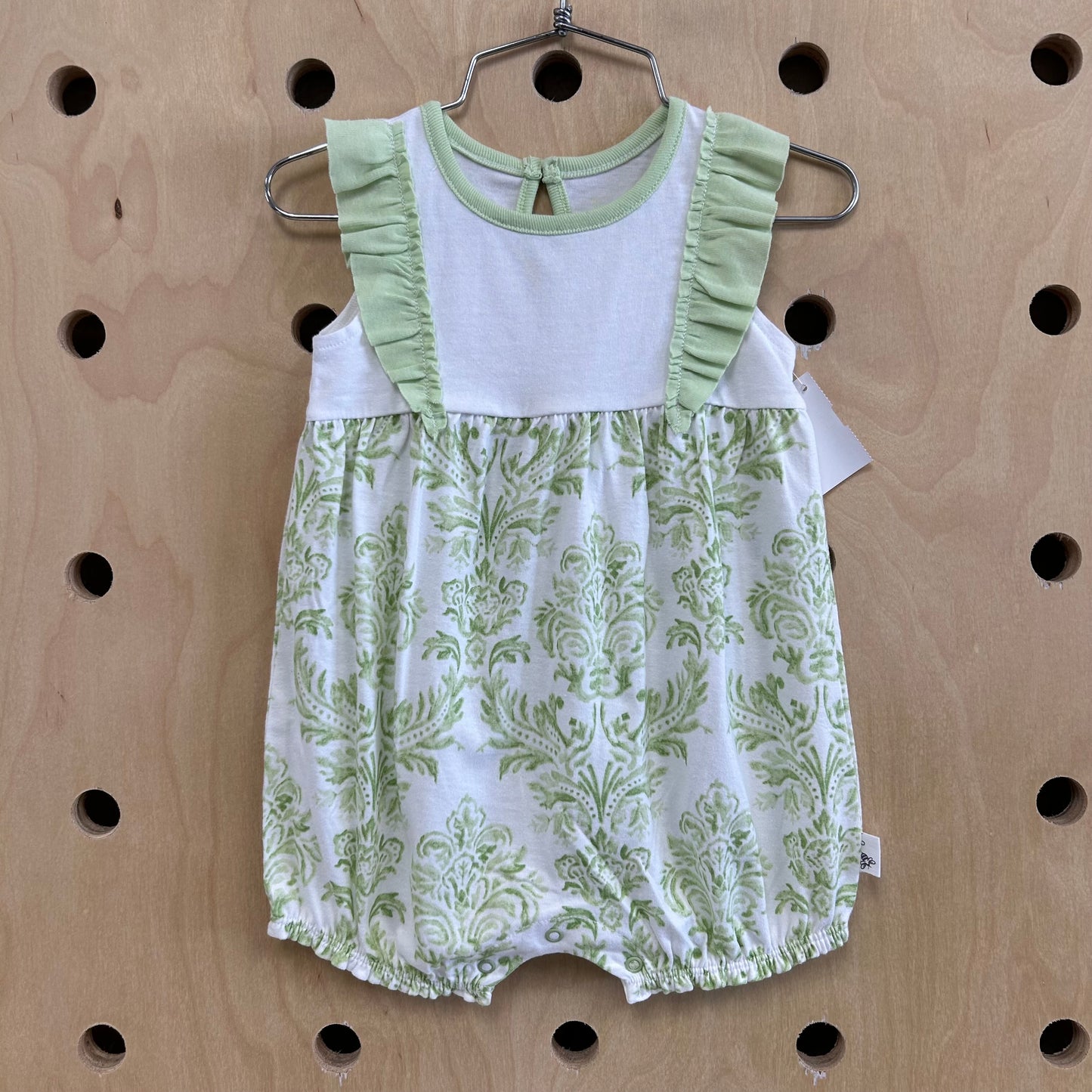 Green & White Floral Romper
