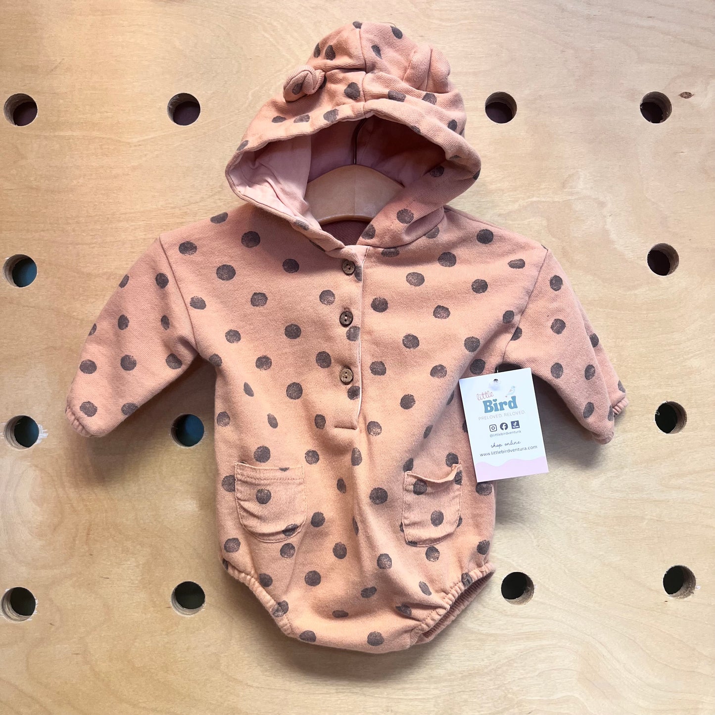 Clay/Grey Polka Dots Ears Hoodie Romper