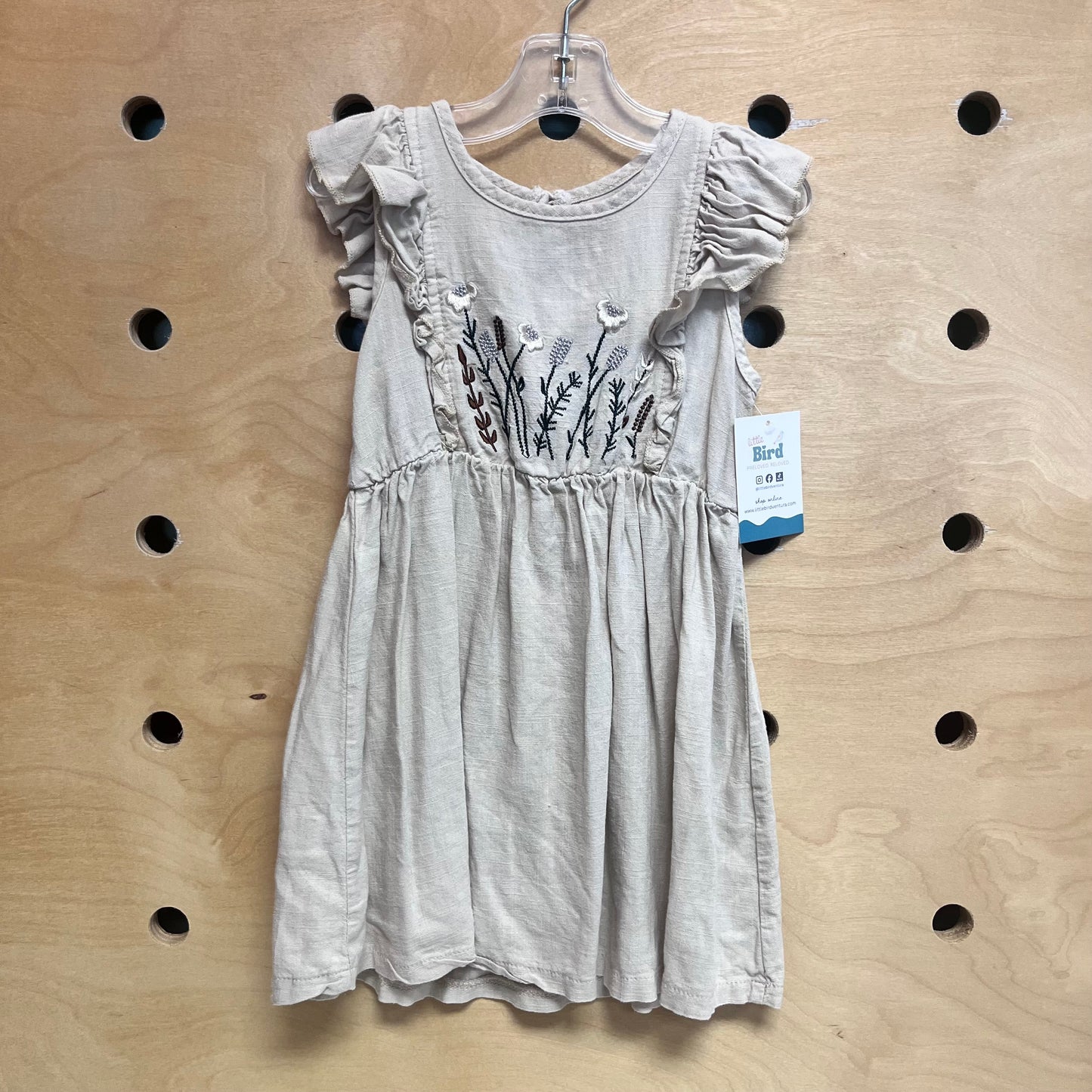 Linen Blend Embroidered Floral Dress
