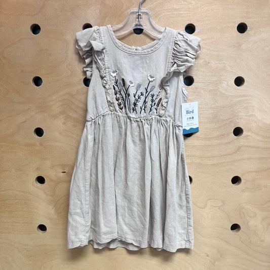 Linen Blend Embroidered Floral Dress