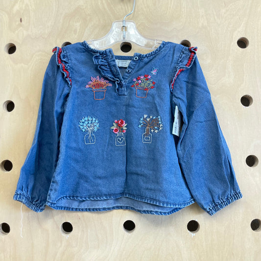 Embroidered Plants Chambray Top