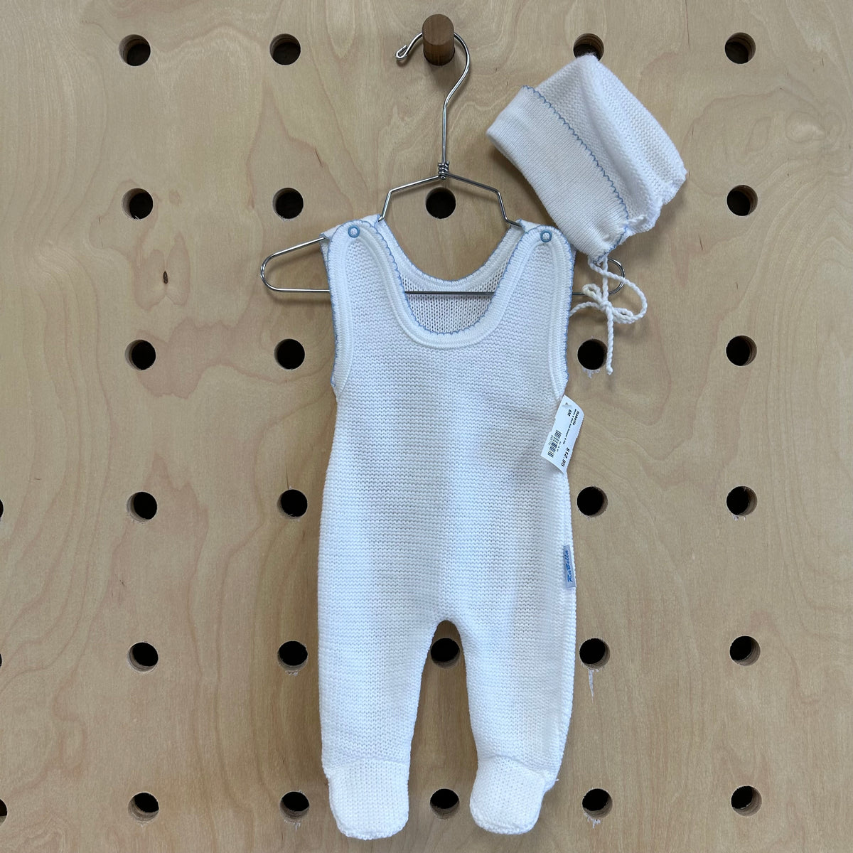 White & Blue Knit Romper & Hat