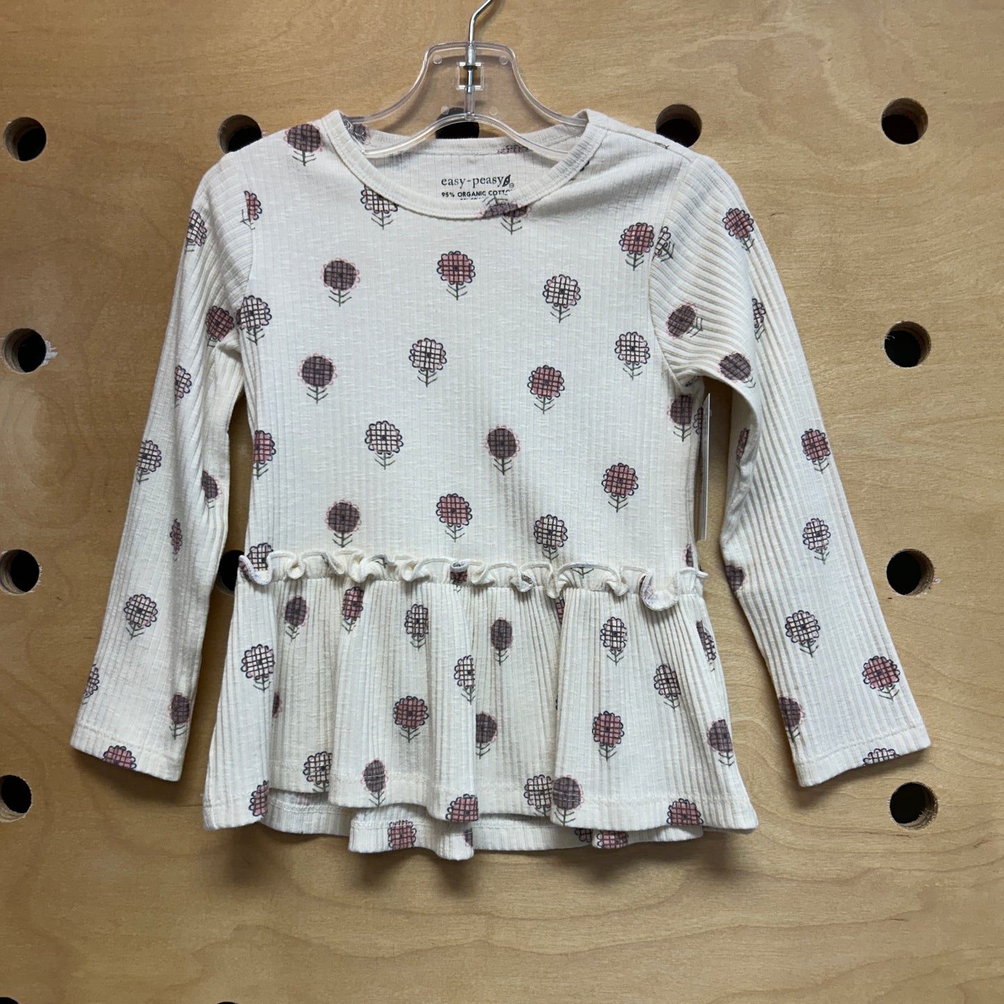 Organic Cream Floral Ribbed Peplum Top