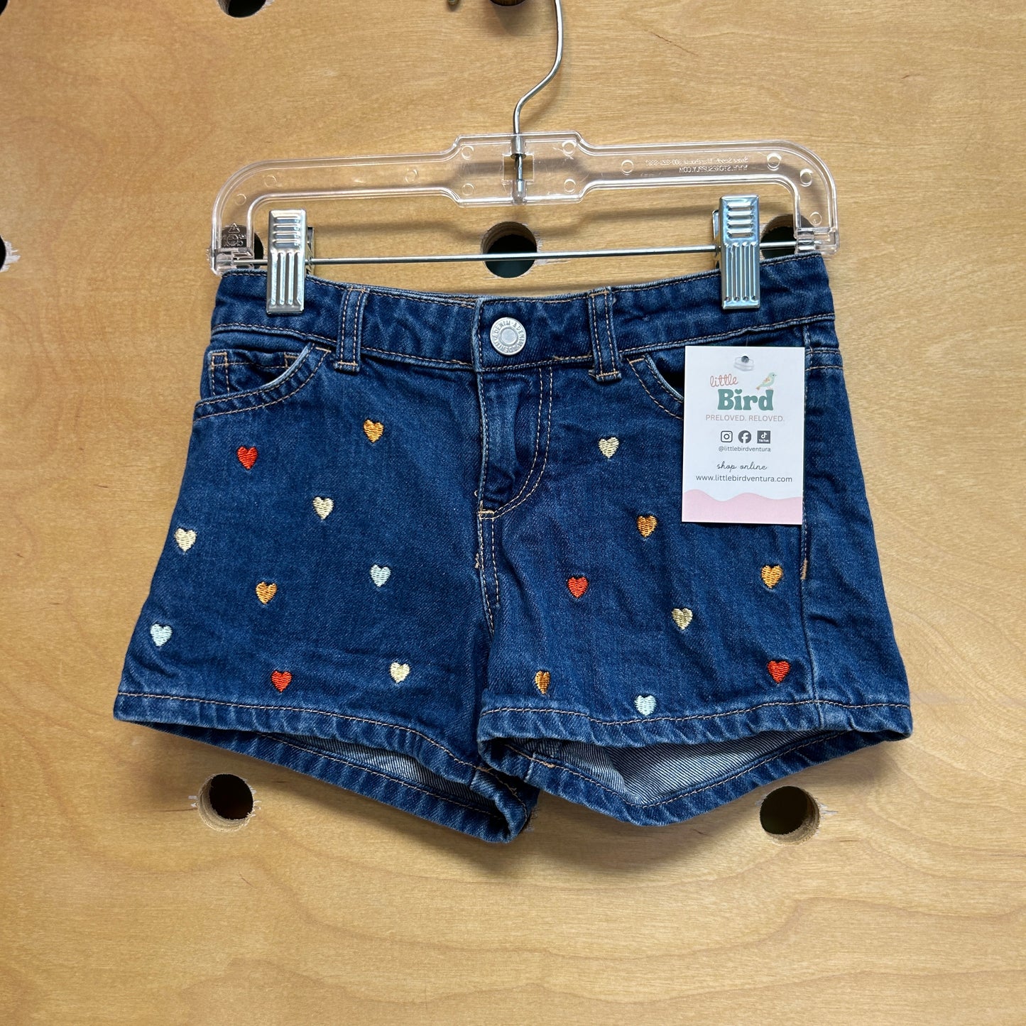 Embroidered Hearts Denim Shorts