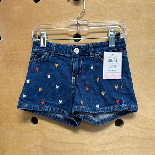 Embroidered Hearts Denim Shorts
