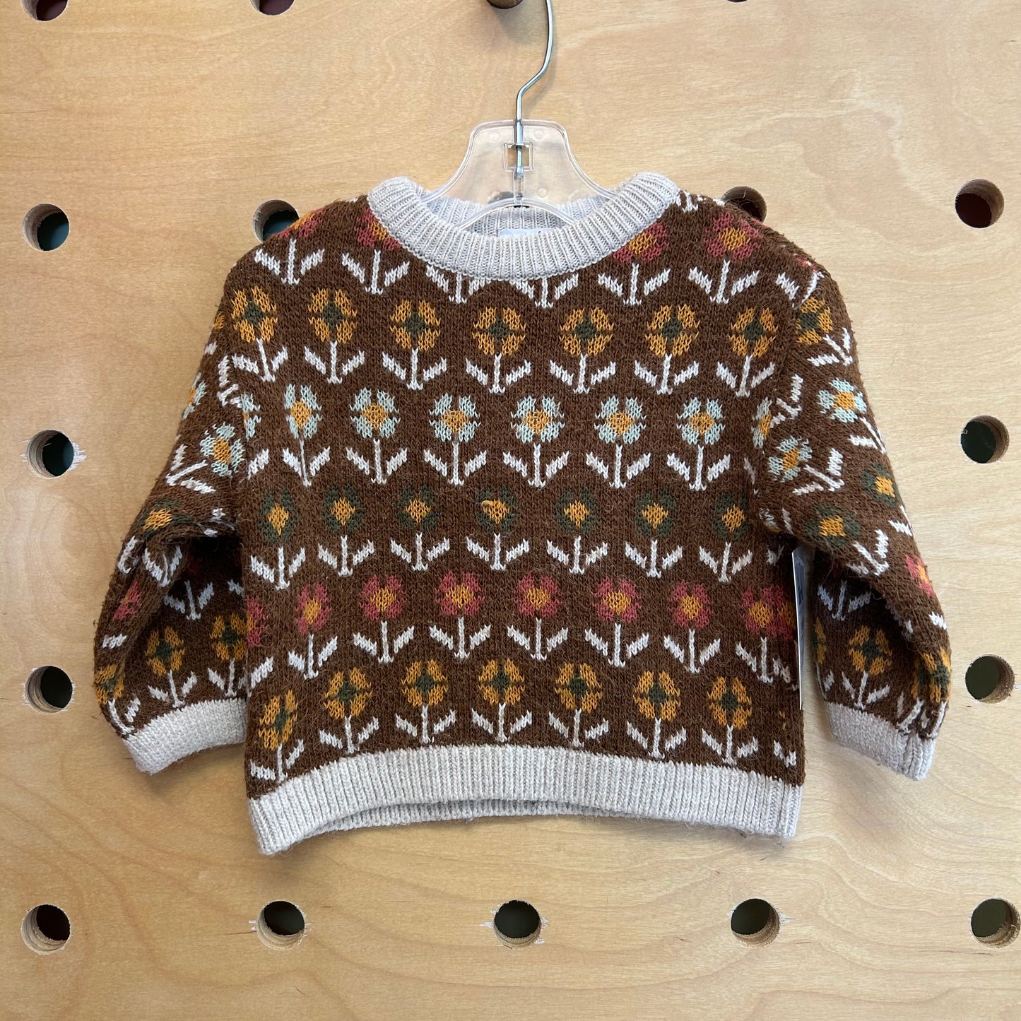 Brown/Colorful Flowers Knit Sweater