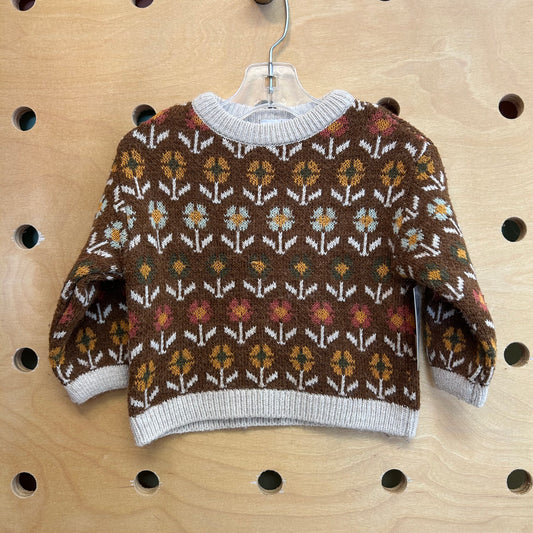 Brown/Colorful Flowers Knit Sweater