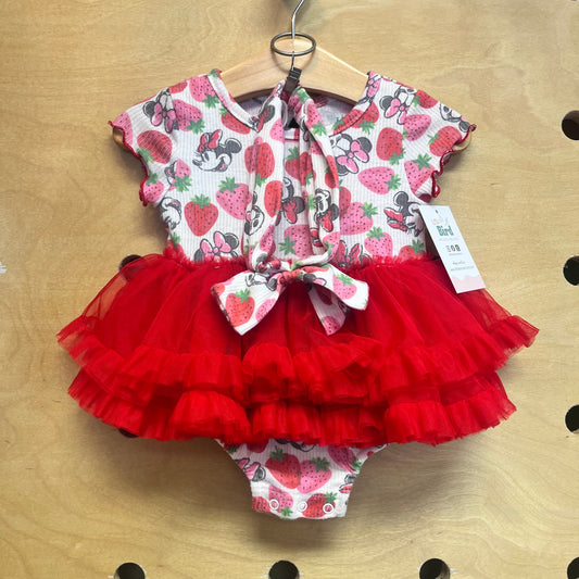 Ribbed Strawberry Minnie Tulle Bodysuit + Headband