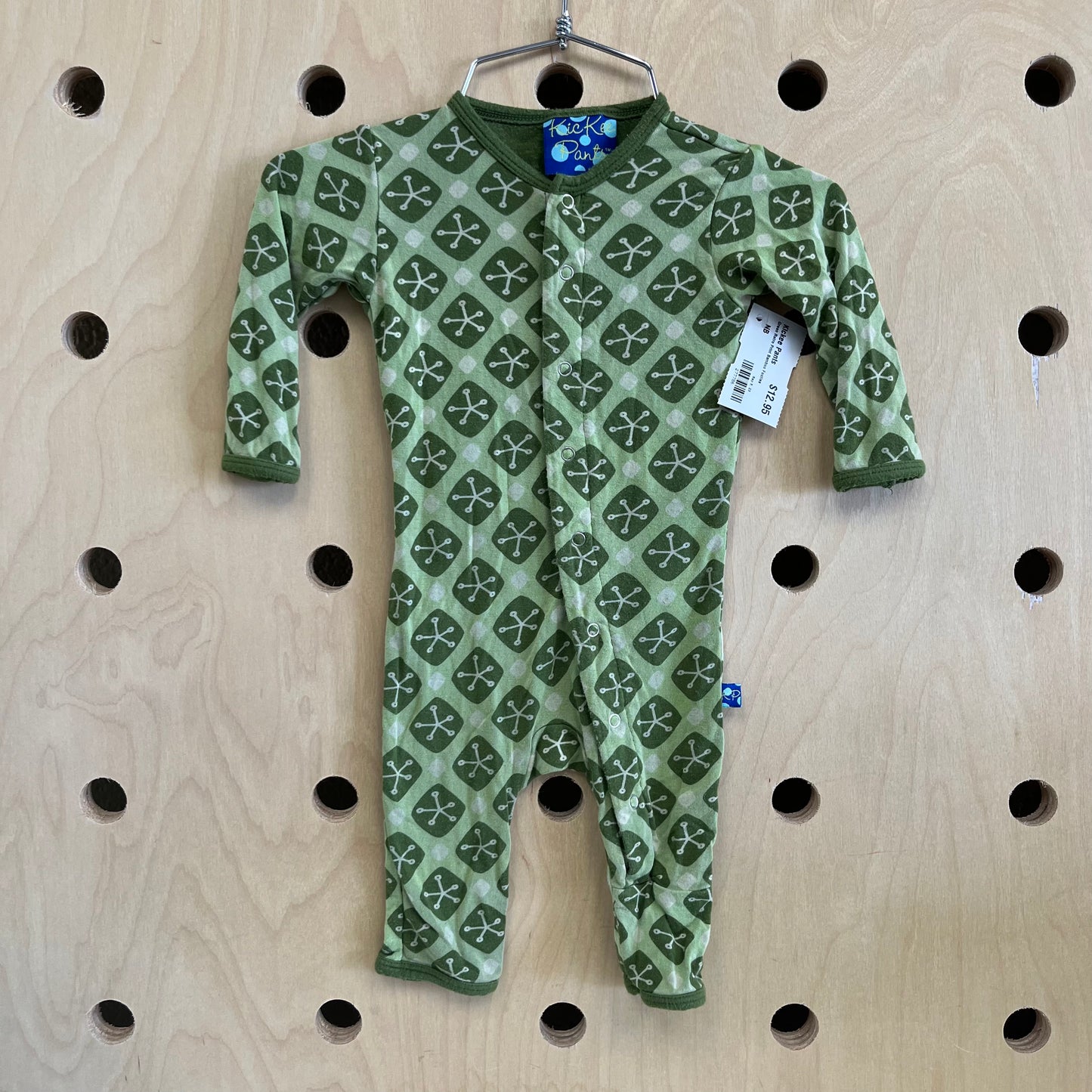 Green Retro Print Bamboo Footies