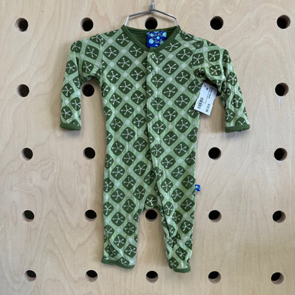 Green Retro Print Bamboo Footies