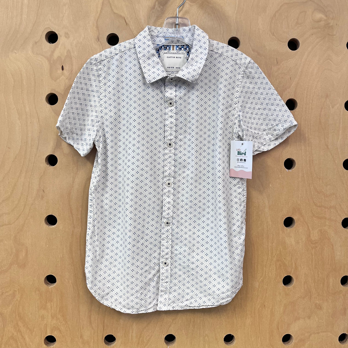 White/Blue Dots Button Up