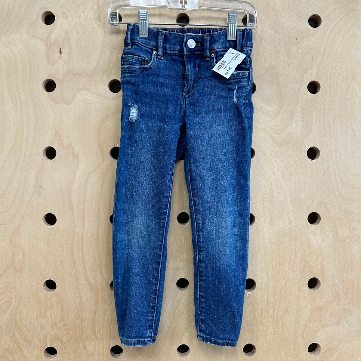 Elastic-Back Distressed Denim Jeggings
