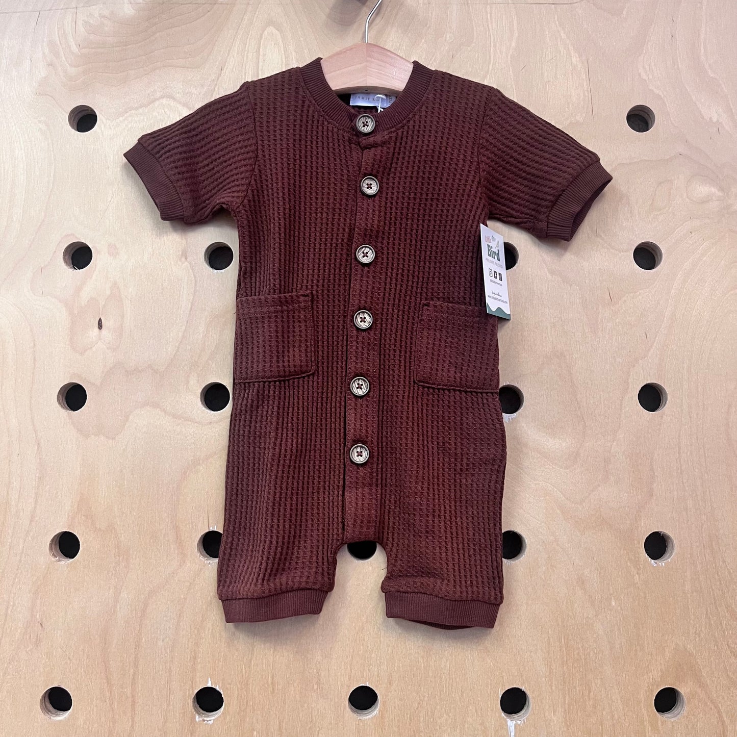 Brown Waffle Wood Button Romper NEW!