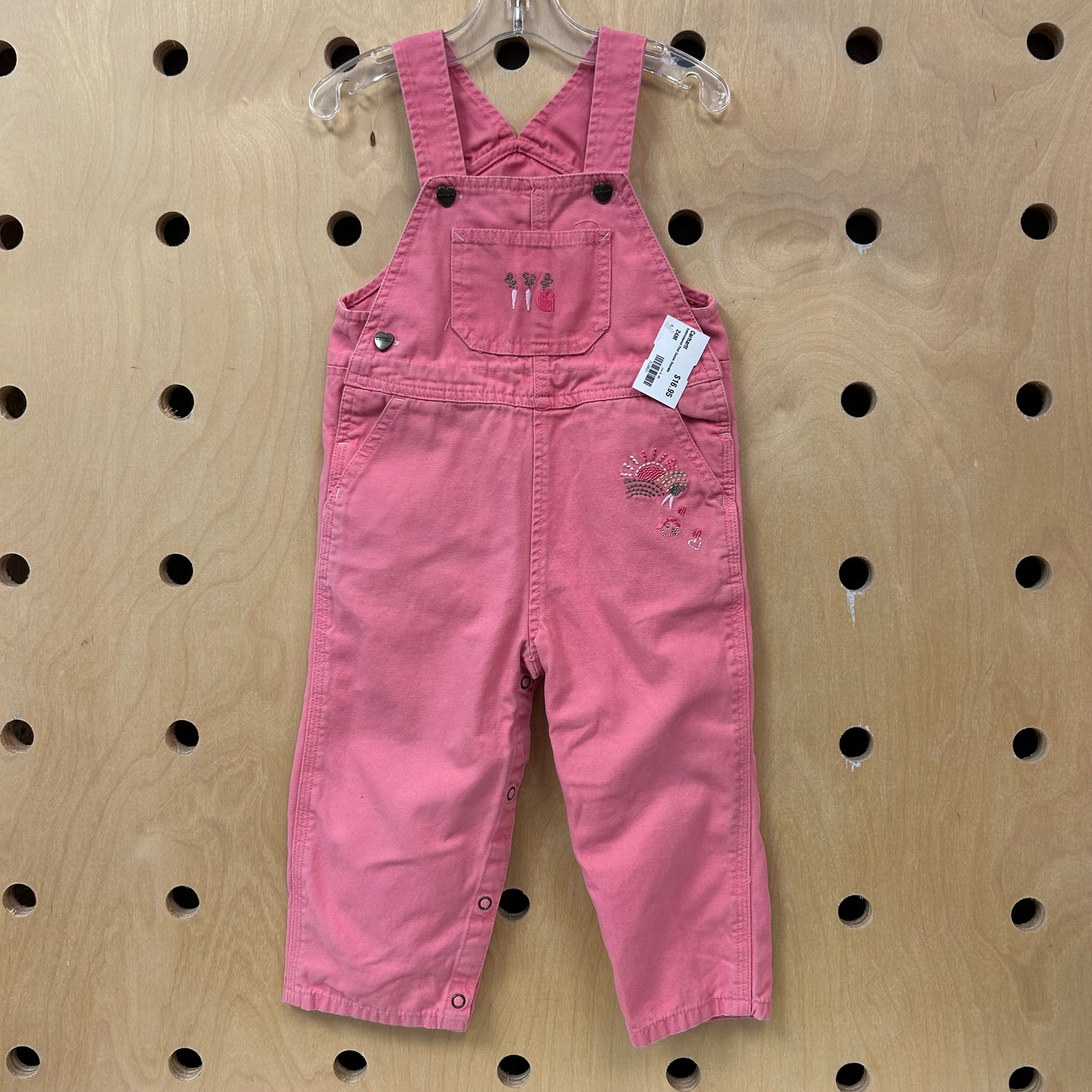 Embroidered Pink Denim Overalls