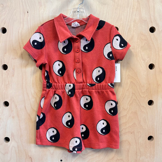 Orange Yin Yang 1/4 Button Romper