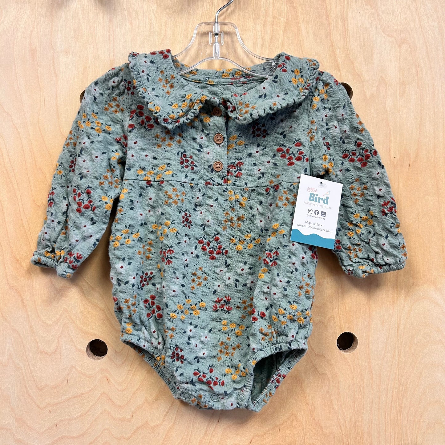 Organic Teal/Yellow Floral Gauze Romper