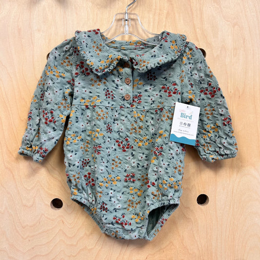Organic Teal/Yellow Floral Gauze Romper