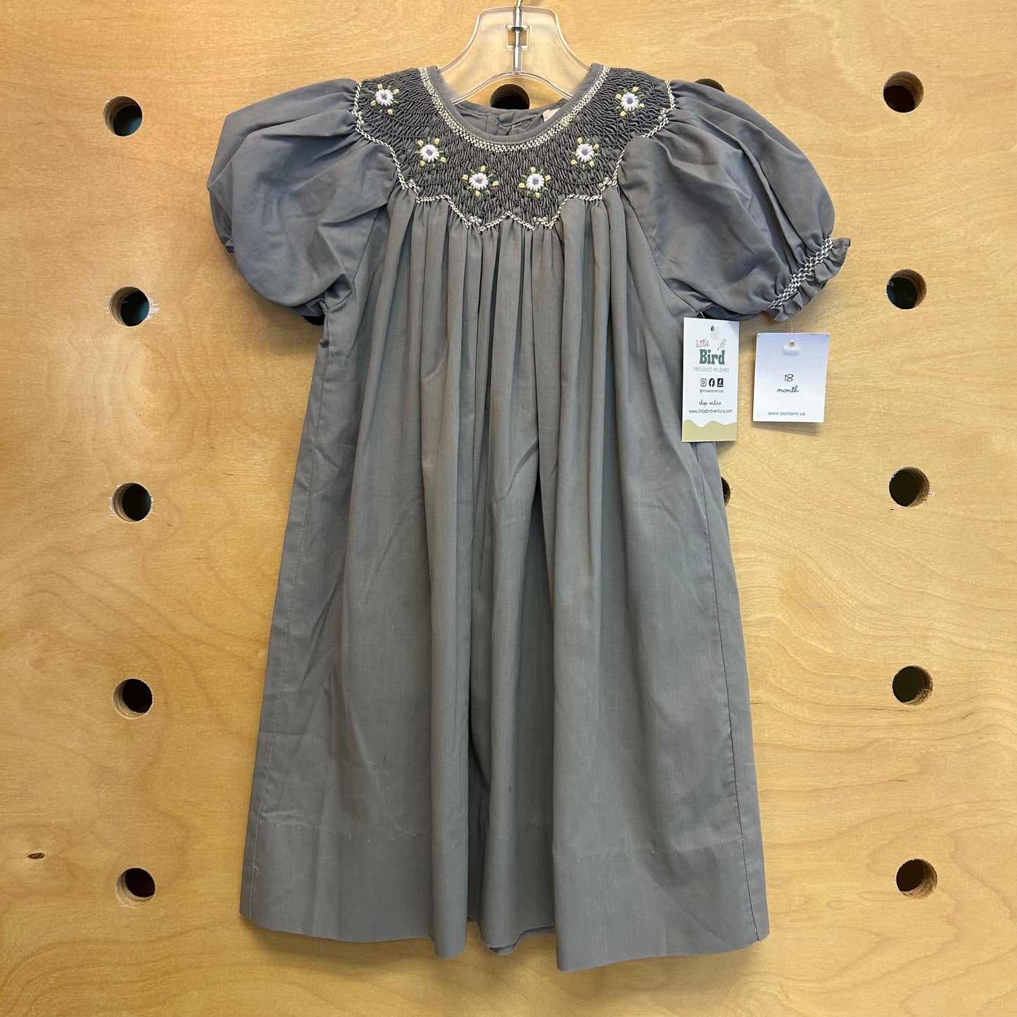 Grey Smocked Floral Dress NEW!