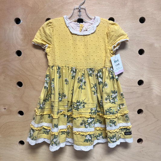 Yellow Floral Lace Collar Texture Dress