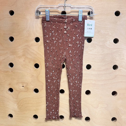 Brown Floral Ribbed Leggings