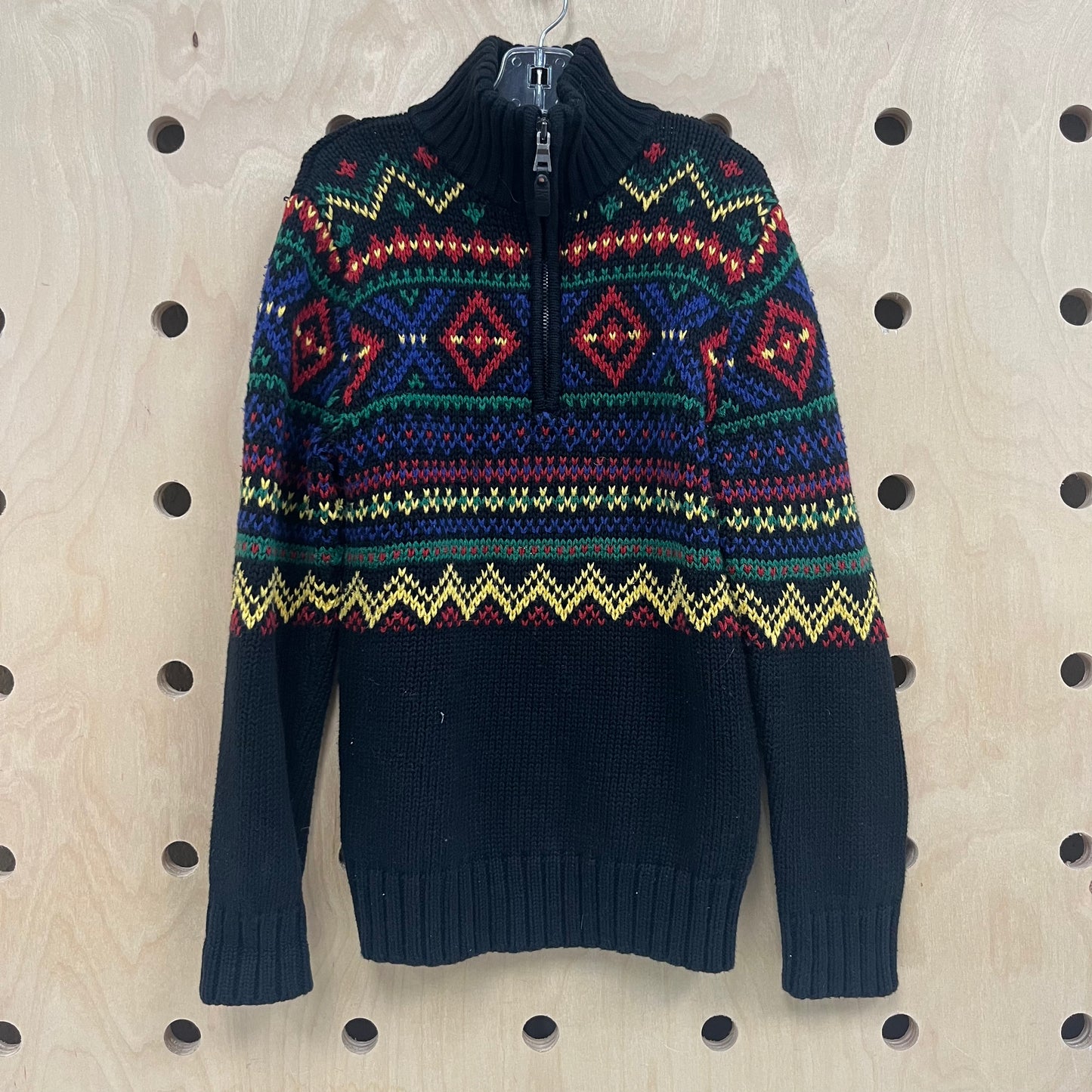 Black Colorful Knit 1/4 ZIp Pullover