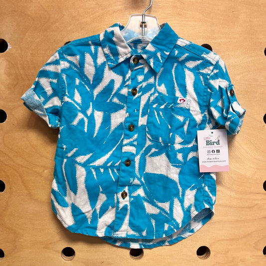 Aqua/White Leaves Button Up