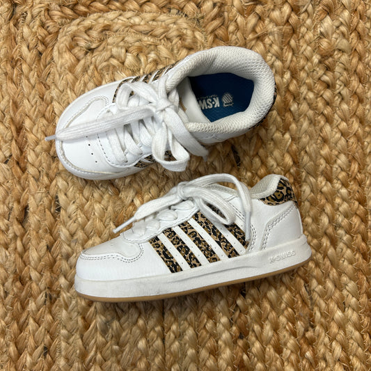 White Leopard Print Laced Sneakers