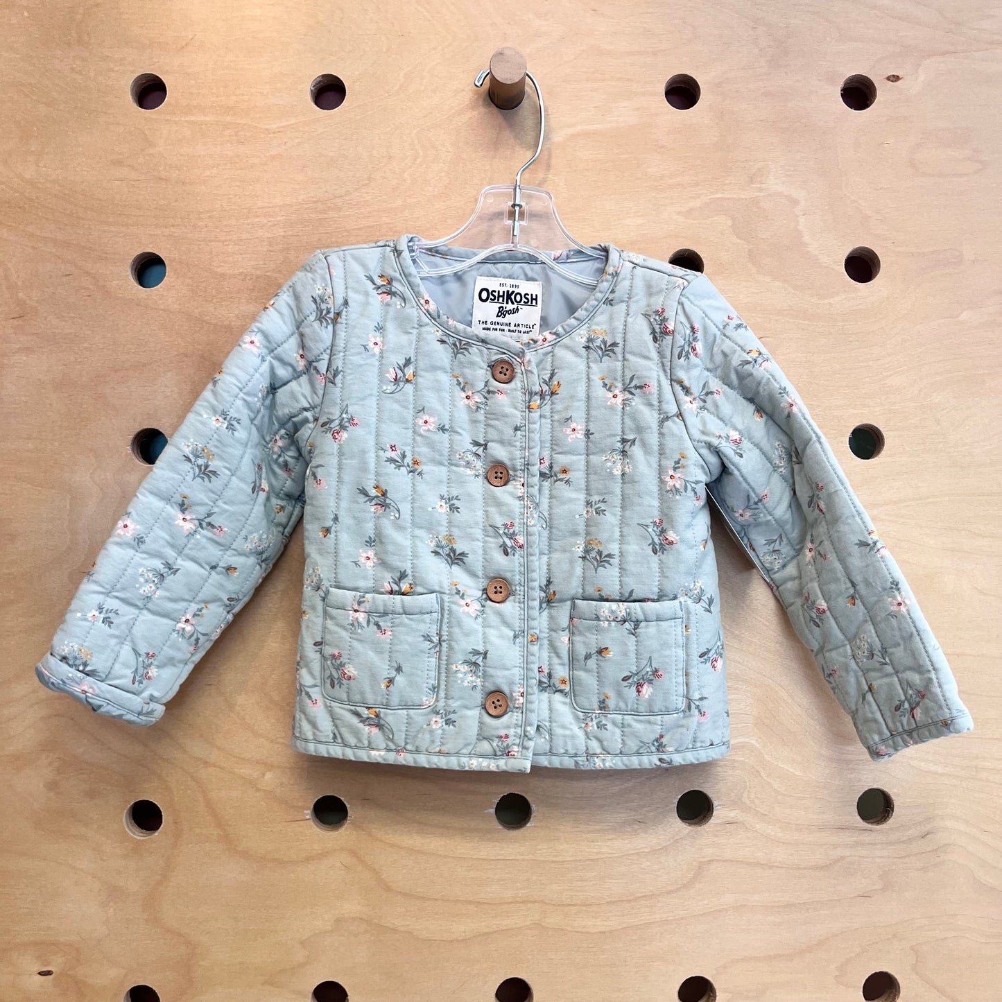 Mint Floral Quilted Button Coat