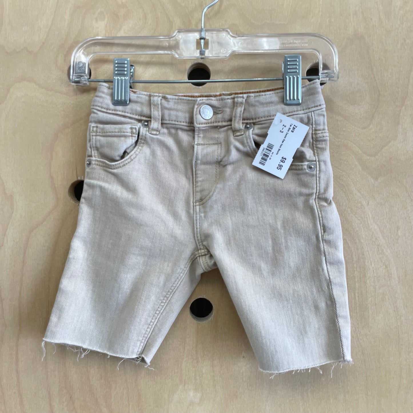 Tan Slim Denim Raw Hem Shorts