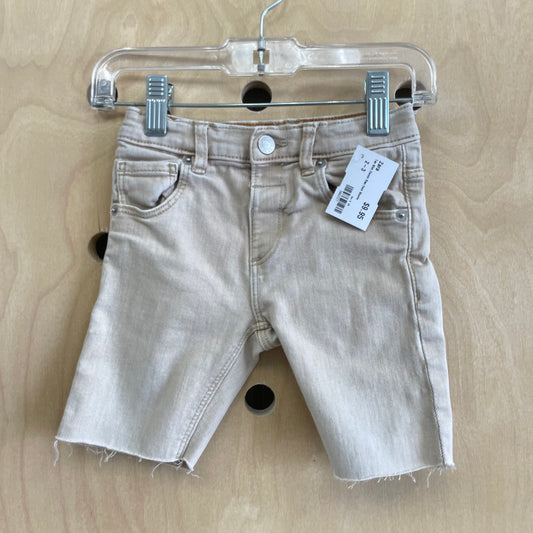 Tan Slim Denim Raw Hem Shorts