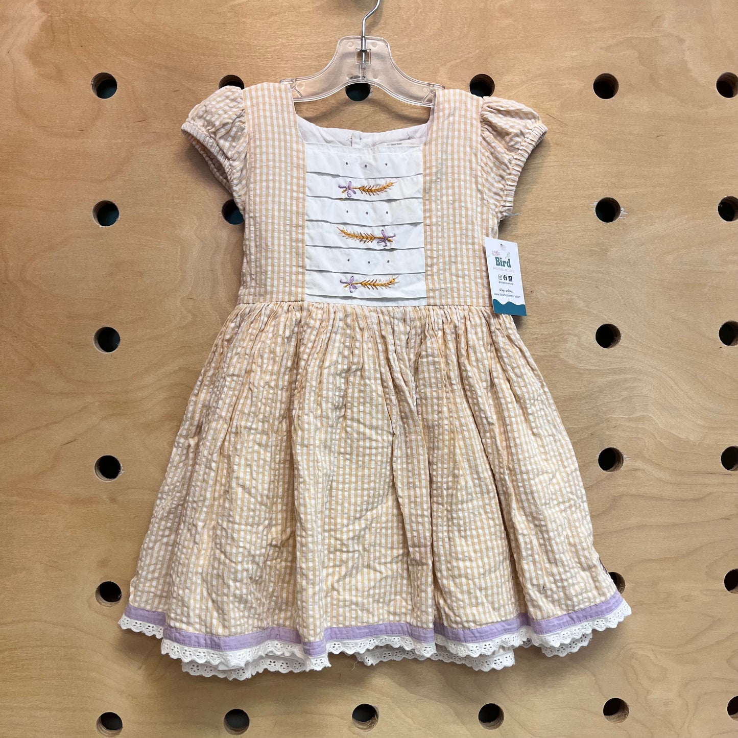 Yellow Gingham Eyelet Trim Dress