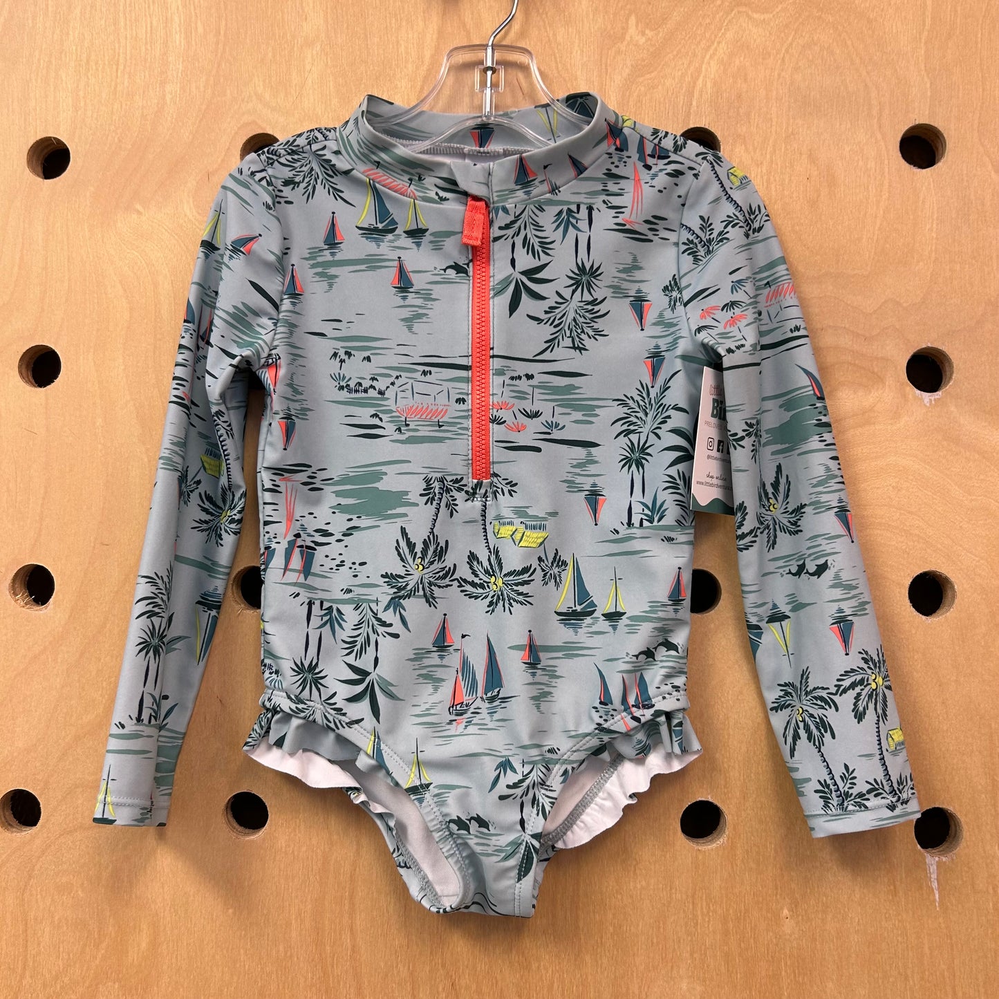 Blue Island Scene Zipper Swimsuit